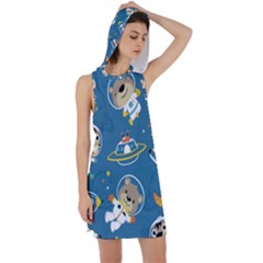 Seamless-pattern-funny-astronaut-outer-space-transportation Racer Back Hoodie Dress by Salman4z