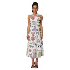 Fantasy-things-doodle-style-vector-illustration Sleeveless Cross Front Cocktail Midi Chiffon Dress by Salman4z