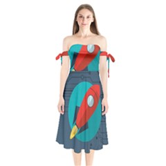 Rocket-with-science-related-icons-image Shoulder Tie Bardot Midi Dress by Salman4z