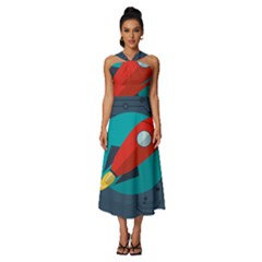 Rocket-with-science-related-icons-image Sleeveless Cross Front Cocktail Midi Chiffon Dress by Salman4z