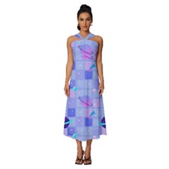Seamless-pattern-pastel-galaxy-future Sleeveless Cross Front Cocktail Midi Chiffon Dress by Salman4z