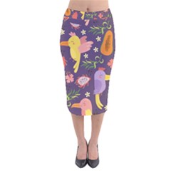 Exotic-seamless-pattern-with-parrots-fruits Velvet Midi Pencil Skirt by Salman4z