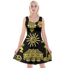 Maya-style-gold-linear-totem-icons Reversible Velvet Sleeveless Dress by Salman4z