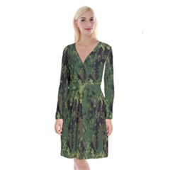Military Background Grunge Long Sleeve Velvet Front Wrap Dress by pakminggu