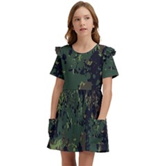 Military Background Grunge Kids  Frilly Sleeves Pocket Dress by pakminggu