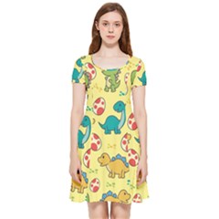 Seamless Pattern With Cute Dinosaurs Character Inside Out Cap Sleeve Dress by pakminggu