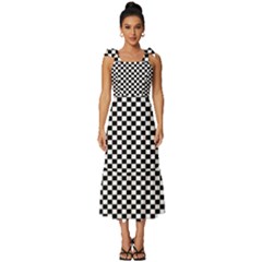 Black And White Checkerboard Background Board Checker Tie-strap Tiered Midi Chiffon Dress by pakminggu