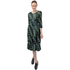 Background Pattern Leaves Texture Design Wallpaper Ruffle End Midi Chiffon Dress by pakminggu