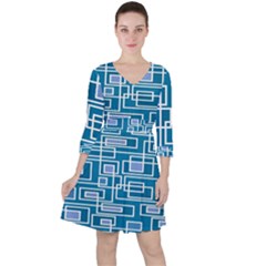 Geometric Rectangle Shape Linear Quarter Sleeve Ruffle Waist Dress by danenraven