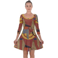 Egyptian Tutunkhamun Pharaoh Design Quarter Sleeve Skater Dress by Mog4mog4