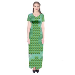 Green Retro Games Pattern Short Sleeve Maxi Dress by Bakwanart