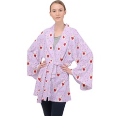 Easter Easter Bunny Hearts Seamless Tile Cute Long Sleeve Velvet Kimono  by 99art