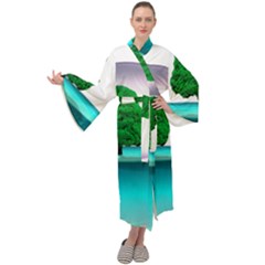 Crystal-ball-sphere-cartoon Color Background Maxi Velvet Kimono by 99art