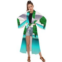 Crystal-ball-sphere-cartoon Color Background Maxi Kimono by 99art