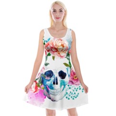 Day Of The Dead Skull Art Reversible Velvet Sleeveless Dress by 99art