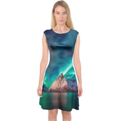 Amazing Aurora Borealis Colors Capsleeve Midi Dress by B30l