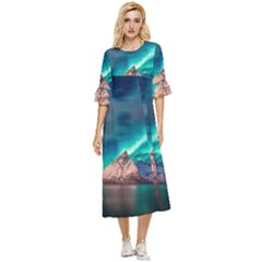 Amazing Aurora Borealis Colors Double Cuff Midi Dress by B30l