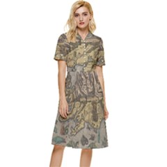 Iceland Cartography Map Renaissance Button Top Knee Length Dress by B30l