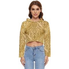 Damas Pattern Vector Texture Gold Ornament With Seamless Women s Lightweight Cropped Hoodie by danenraven