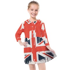 Union Jack England Uk United Kingdom London Kids  Quarter Sleeve Shirt Dress by Bangk1t