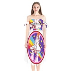 Badge-patch-pink-rainbow-rocket Shoulder Tie Bardot Midi Dress by Wav3s