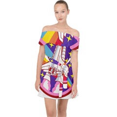Badge-patch-pink-rainbow-rocket Off Shoulder Chiffon Dress by Wav3s