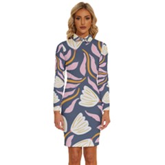 Flowers Pattern Floral Pattern Long Sleeve Shirt Collar Bodycon Dress by Vaneshop
