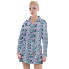 Fishes Pattern Background Theme Art Women s Long Sleeve Casual Dress by Vaneshop