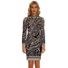 Zebra Abstract Background Long Sleeve Shirt Collar Bodycon Dress by Vaneshop