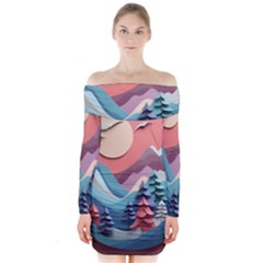 Paper Art Pastel Long Sleeve Off Shoulder Dress by Vaneshop