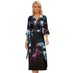 Psychedelic Astronaut Trippy Space Art Midsummer Wrap Dress by Bangk1t