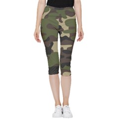 Texture Military Camouflage Repeats Seamless Army Green Hunting Inside Out Lightweight Velour Capri Leggings  by Cowasu