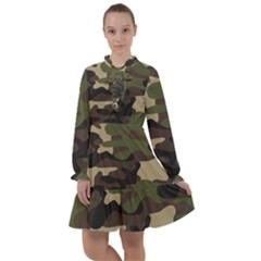 Texture Military Camouflage Repeats Seamless Army Green Hunting All Frills Chiffon Dress by Cowasu
