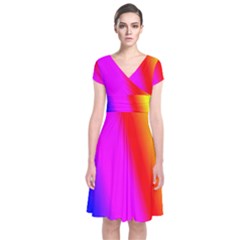 Multi Color Rainbow Background Short Sleeve Front Wrap Dress by Amaryn4rt
