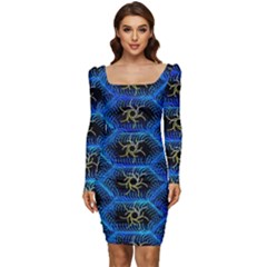 Blue Bee Hive Women Long Sleeve Ruched Stretch Jersey Dress by Amaryn4rt