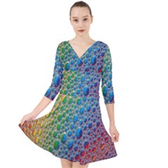 Bubbles Rainbow Colourful Colors Quarter Sleeve Front Wrap Dress by Amaryn4rt