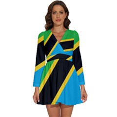 Flag Of Tanzania Long Sleeve V-neck Chiffon Dress  by Amaryn4rt