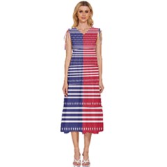 American Flag Patriot Red White V-neck Drawstring Shoulder Sleeveless Maxi Dress by Celenk