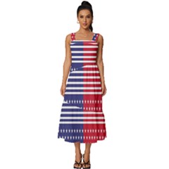 American Flag Patriot Red White Square Neckline Tiered Midi Dress by Celenk