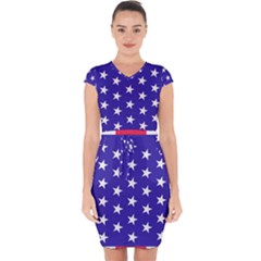Usa Independence Day July Background Capsleeve Drawstring Dress  by Vaneshop
