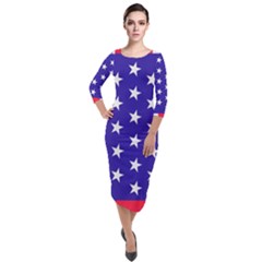 Usa Independence Day July Background Quarter Sleeve Midi Velour Bodycon Dress by Vaneshop