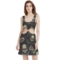 Grunge Seamless Pattern With Skulls Velour Cutout Dress by Amaryn4rt