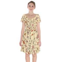 Seamless-pattern-with-different-flowers Short Sleeve Bardot Dress by uniart180623