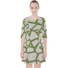 Cartoon-gray-stone-seamless-background-texture-pattern Green Quarter Sleeve Pocket Dress by uniart180623