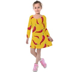 Chili-vegetable-pattern-background Kids  Long Sleeve Velvet Dress by uniart180623