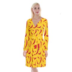Chili-vegetable-pattern-background Long Sleeve Velvet Front Wrap Dress by uniart180623
