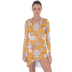 Vector-honey-element-doodle-seamless-pattern-with-beehive-beeke Asymmetric Cut-out Shift Dress by uniart180623