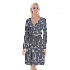New York City Nyc Pattern Long Sleeve Velvet Front Wrap Dress by uniart180623