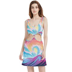 Waves Ocean Sea Tsunami Nautical Velour Cutout Dress by uniart180623