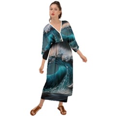 Tsunami Waves Ocean Sea Water Rough Seas Grecian Style  Maxi Dress by uniart180623